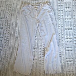 Light Beige Drawstring Linen Blend Pants By Cali 1850 Los Angeles